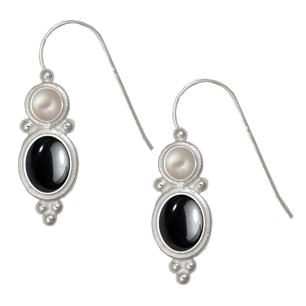 Sterling Silver Drop Dangle Earrings Hematite And Cultured Freshwater Pearl